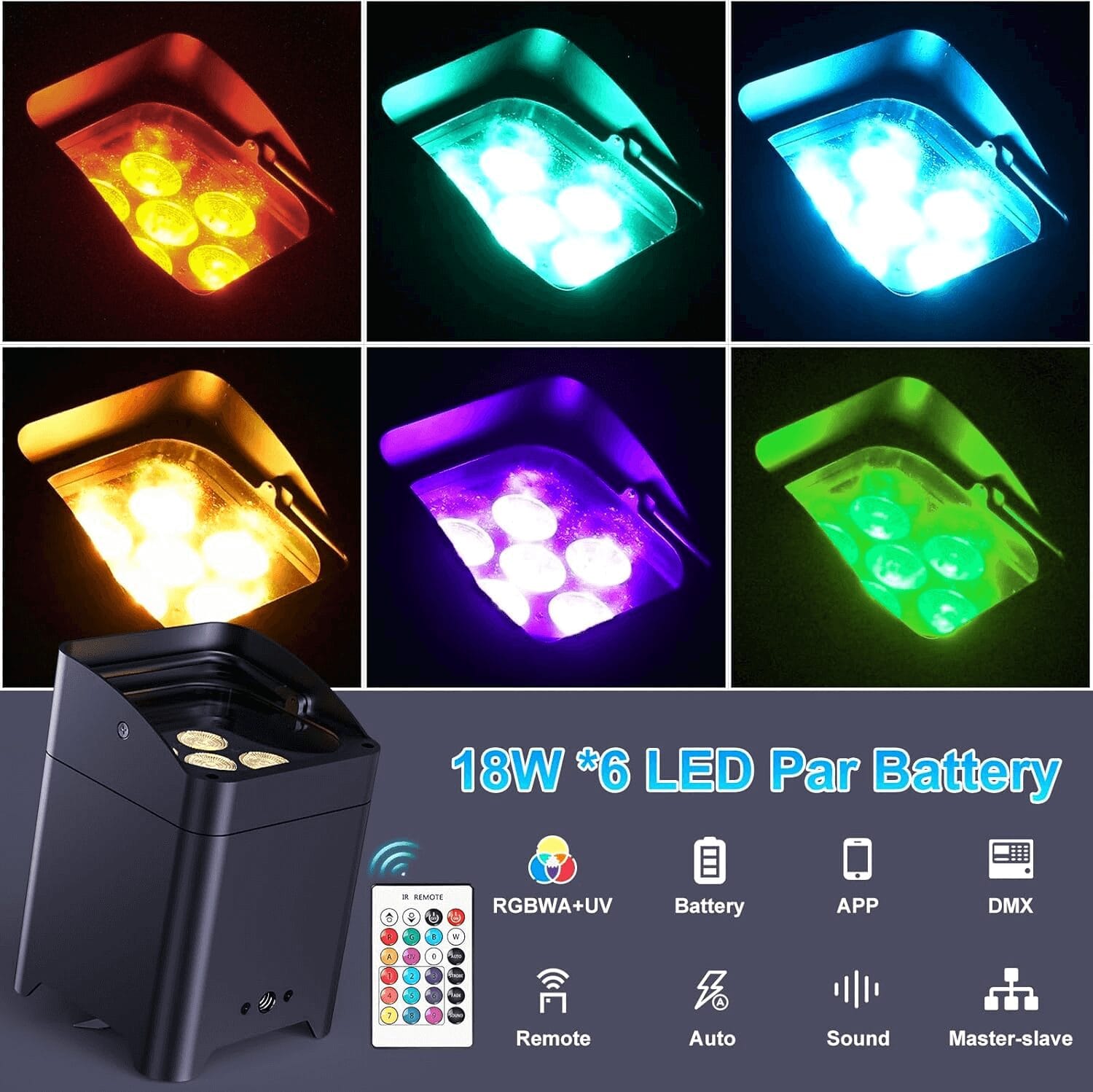 6x10W RGBWA UV rechargeable event uplight