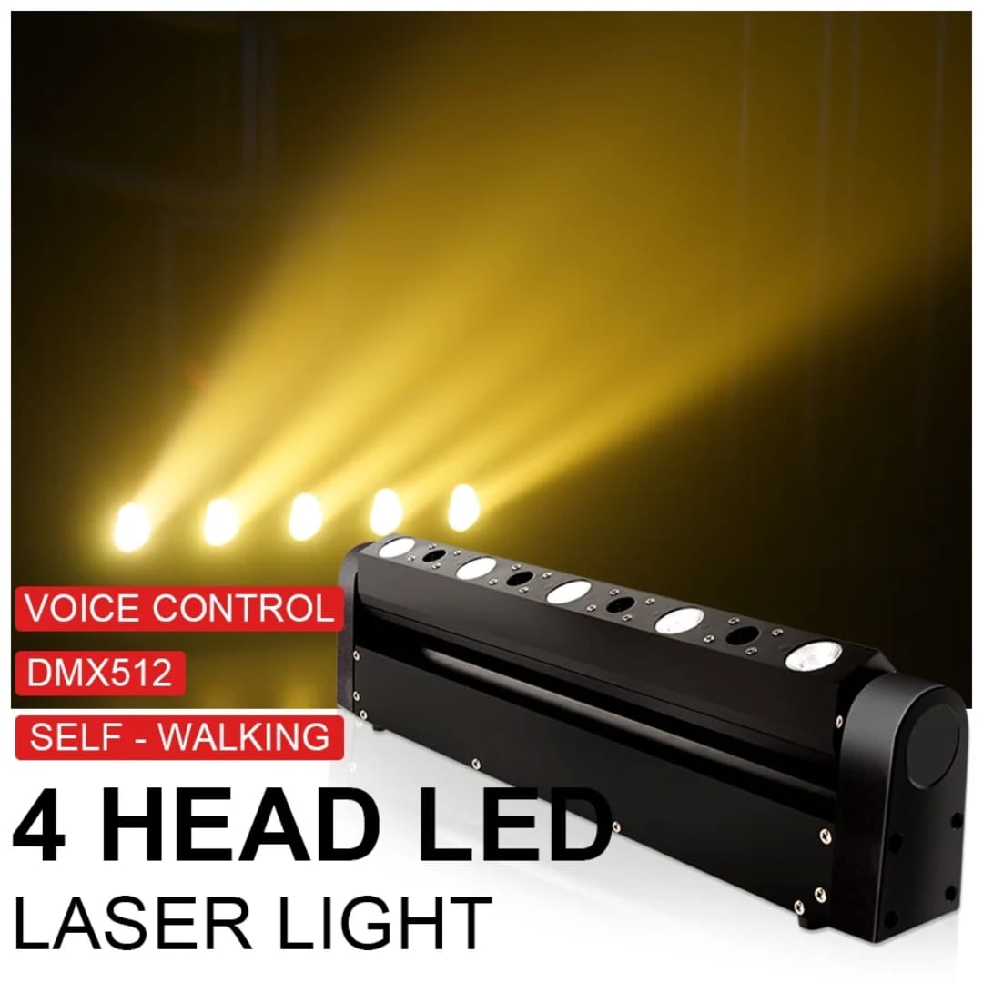 Moving laser bar with five warm white beams