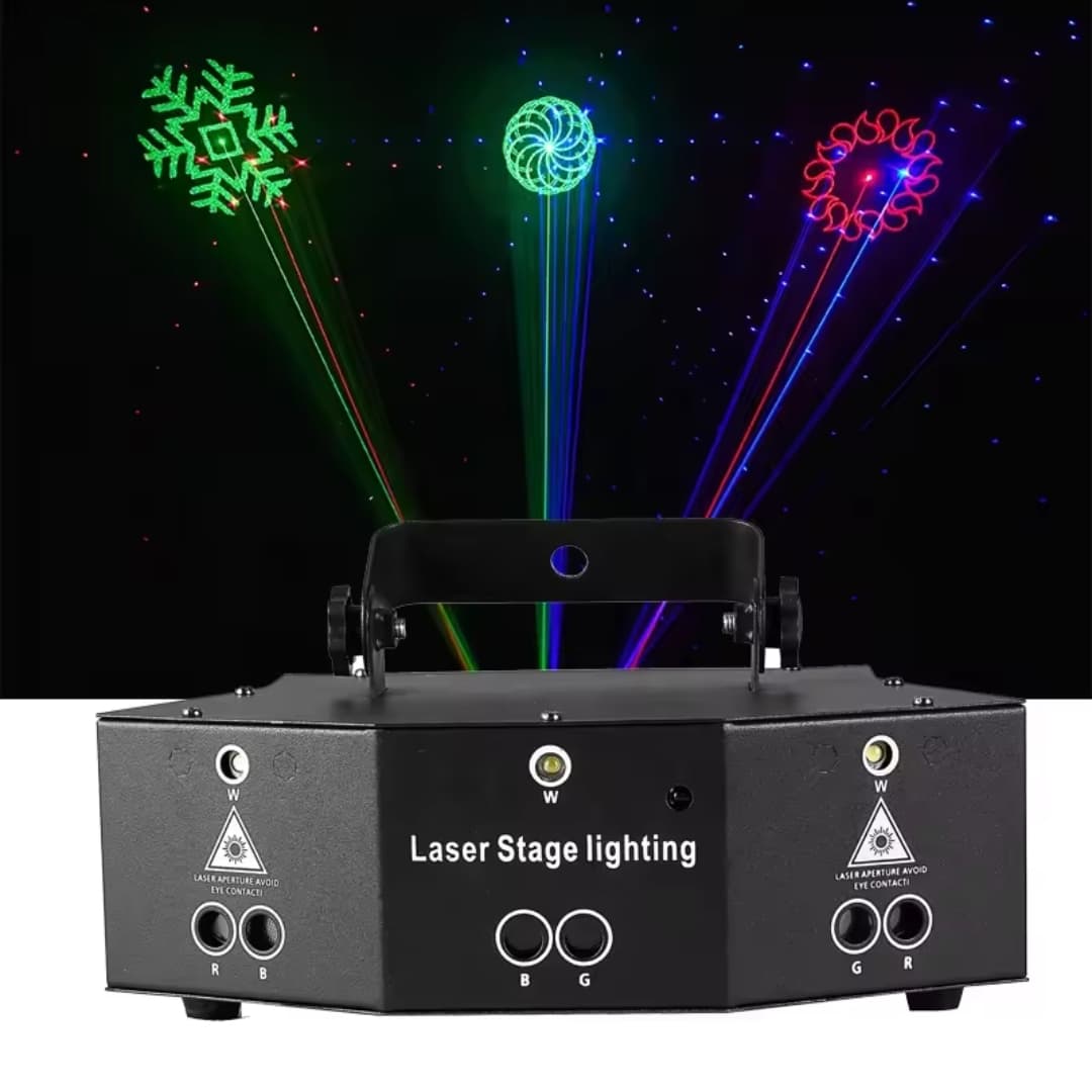 RGB pattern laser with three white strobe lights