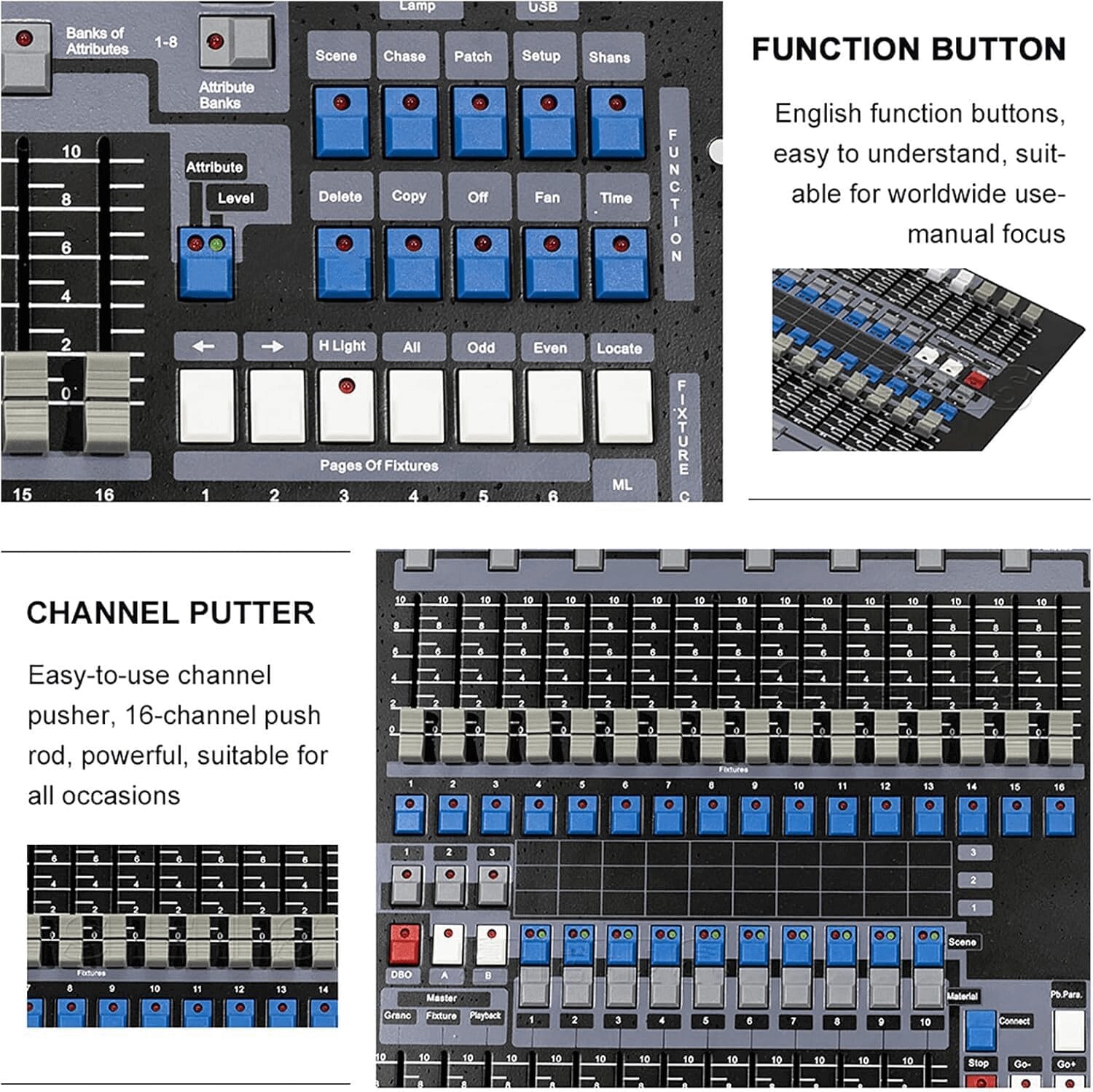 Stage lighting controller for up to 96 fixtures